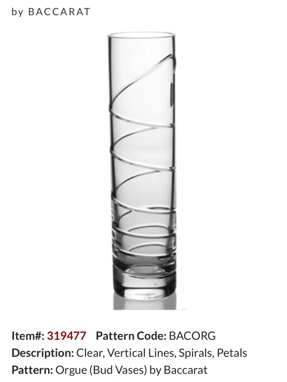 Baccarat Clear Spiral Tube Bud Vase